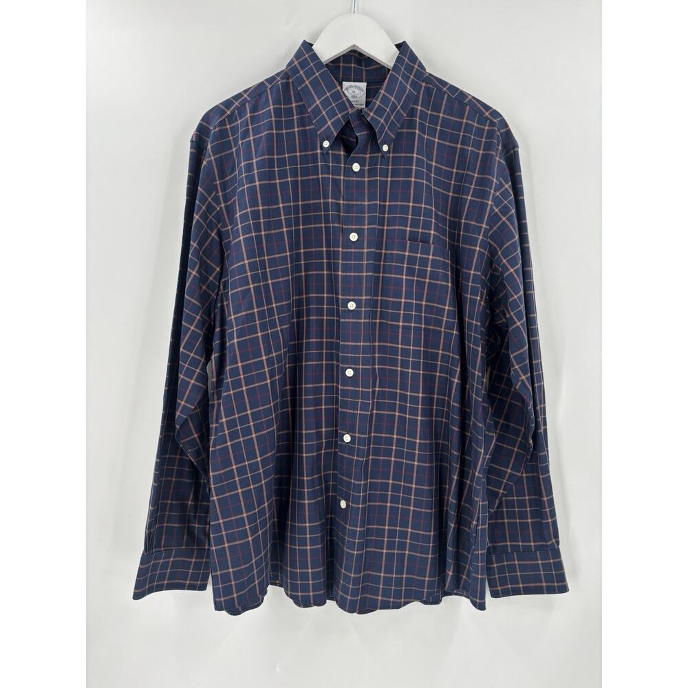 Brooks Brothers 1818 Button Down Shirt Mens XL Blue Plaid Regent Long Sleeves